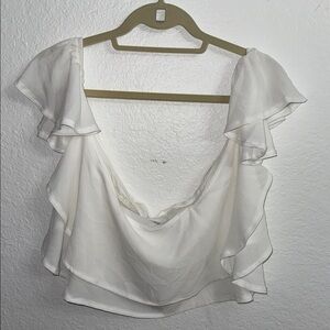 Elegant White Ruffle Sleeve Top